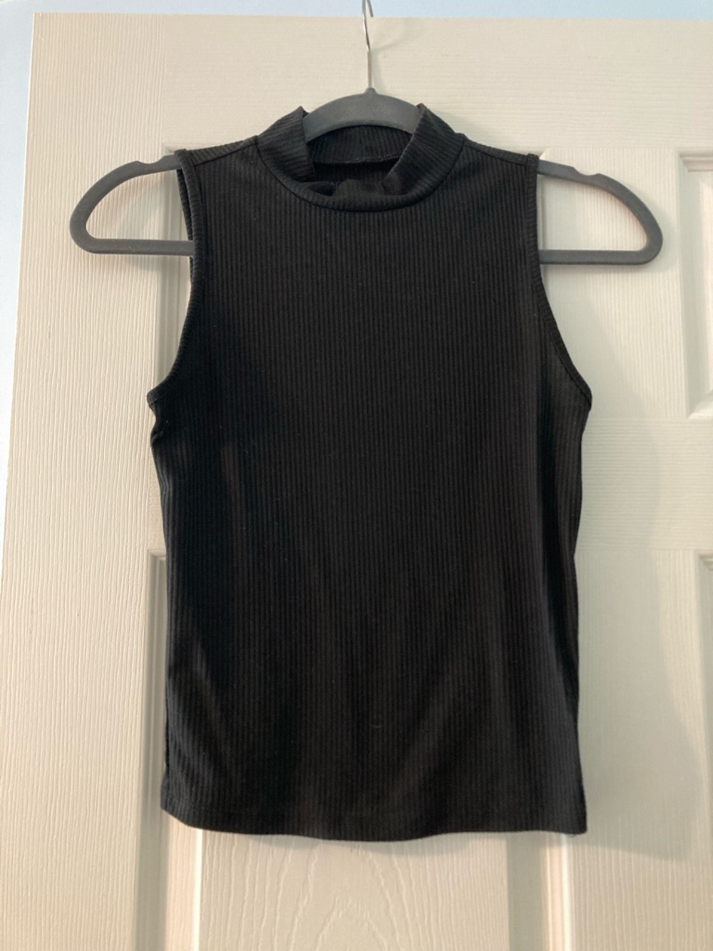 Sleeveless Ribbed Mock Neck Tank Top - Black